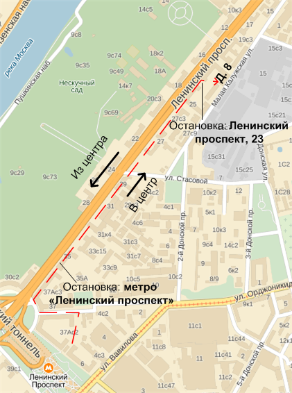Схема проезда от метро Ленинский проспект